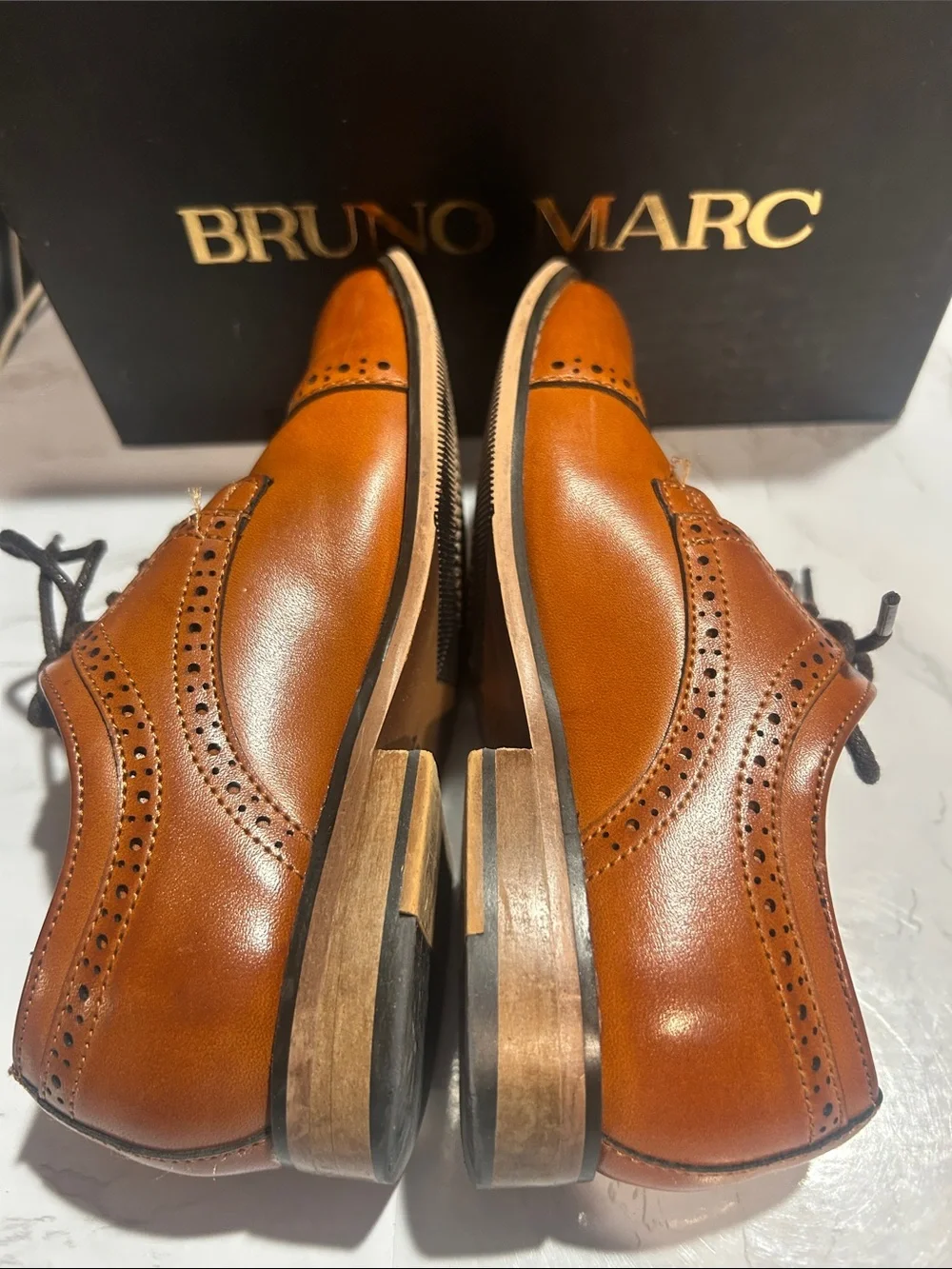 Bruno Marc Kids Tan Leather Wingtip Oxfords